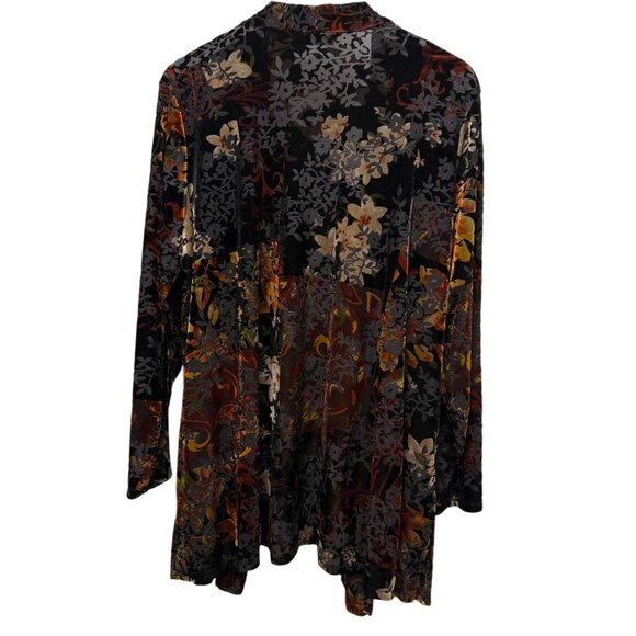 SUSAN GRAVER Stretch Velvet Jacket Plus Size 2X Petite Black Fall Leaf Cardigan - Picture 3 of 10
